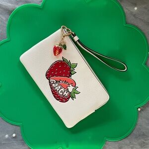 "NWT"Coach Cream Wristlet with 🍓Strawberry Motif🍓